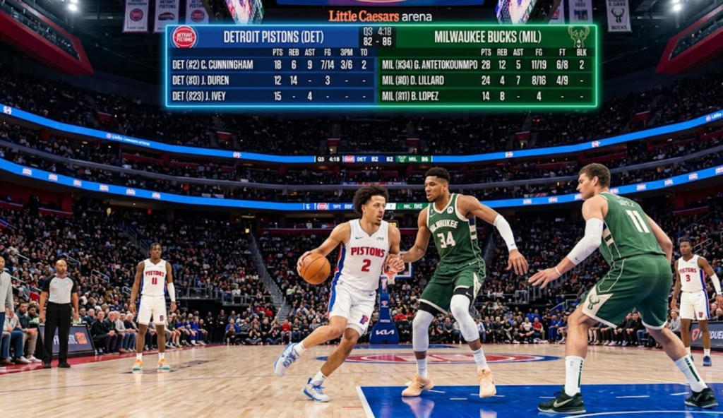 detroit pistons vs milwaukee bucks match player stats
